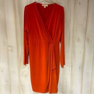Michael Kors Orange Long Sleeve Knee Length  Wrap-Look Dress Sz XL